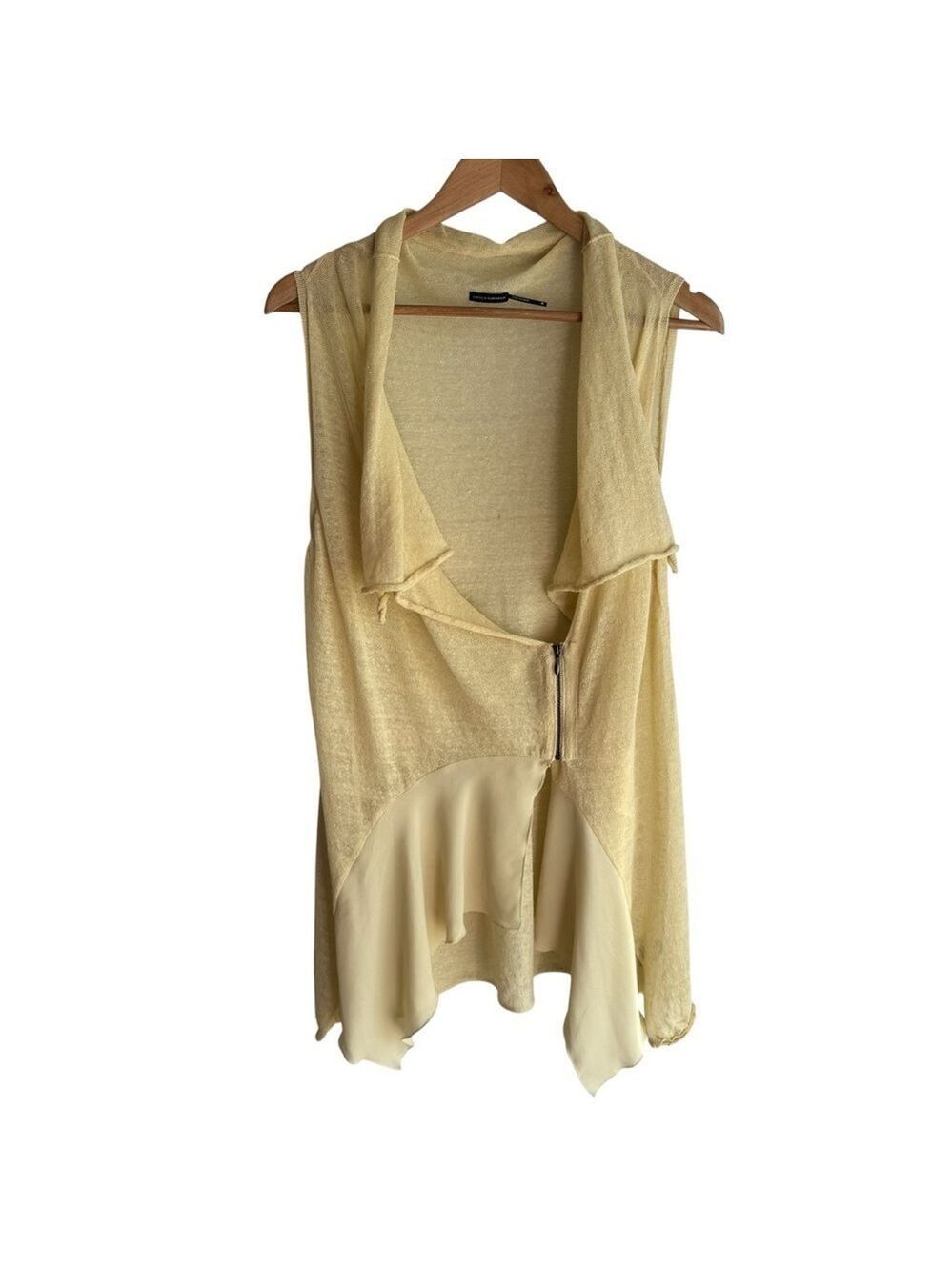 Stella Carakasi Linen Blend Vest Sz M Butter Yellow Sheer Accent Layering VGUC